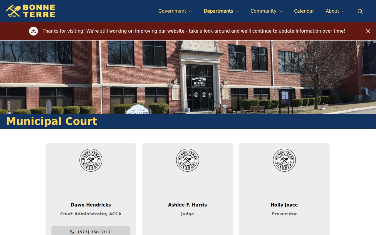 Bonne Terre docket search municipal court schedule payment dropbox and court records