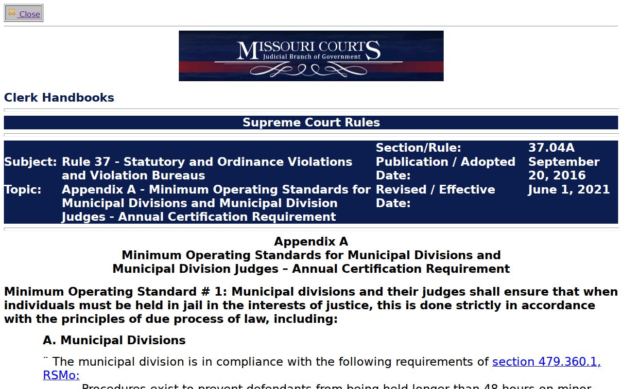 Bonne Terre docket search municipal division court record access Rule 37