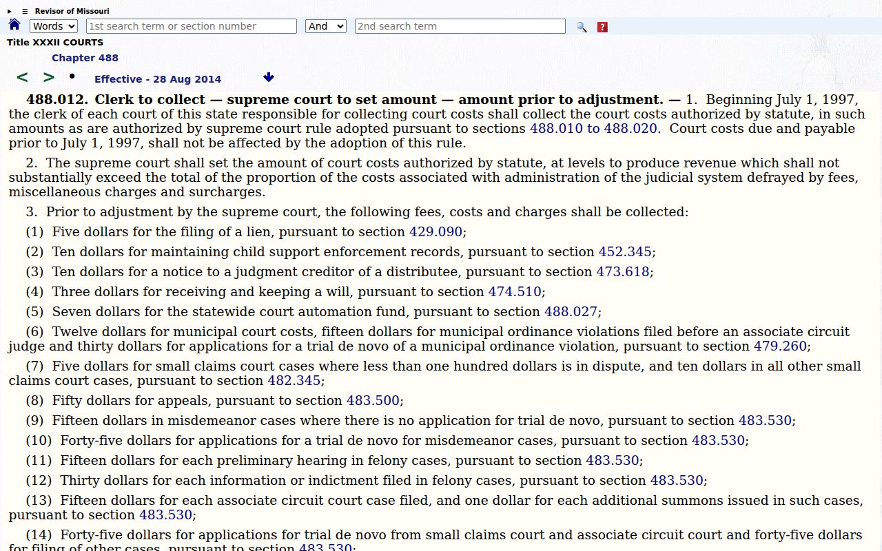 St. Francois County court record copy fee statute