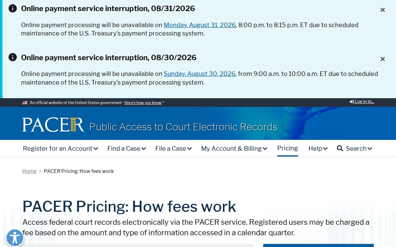 St. Francois County court record PACER access pricing reference