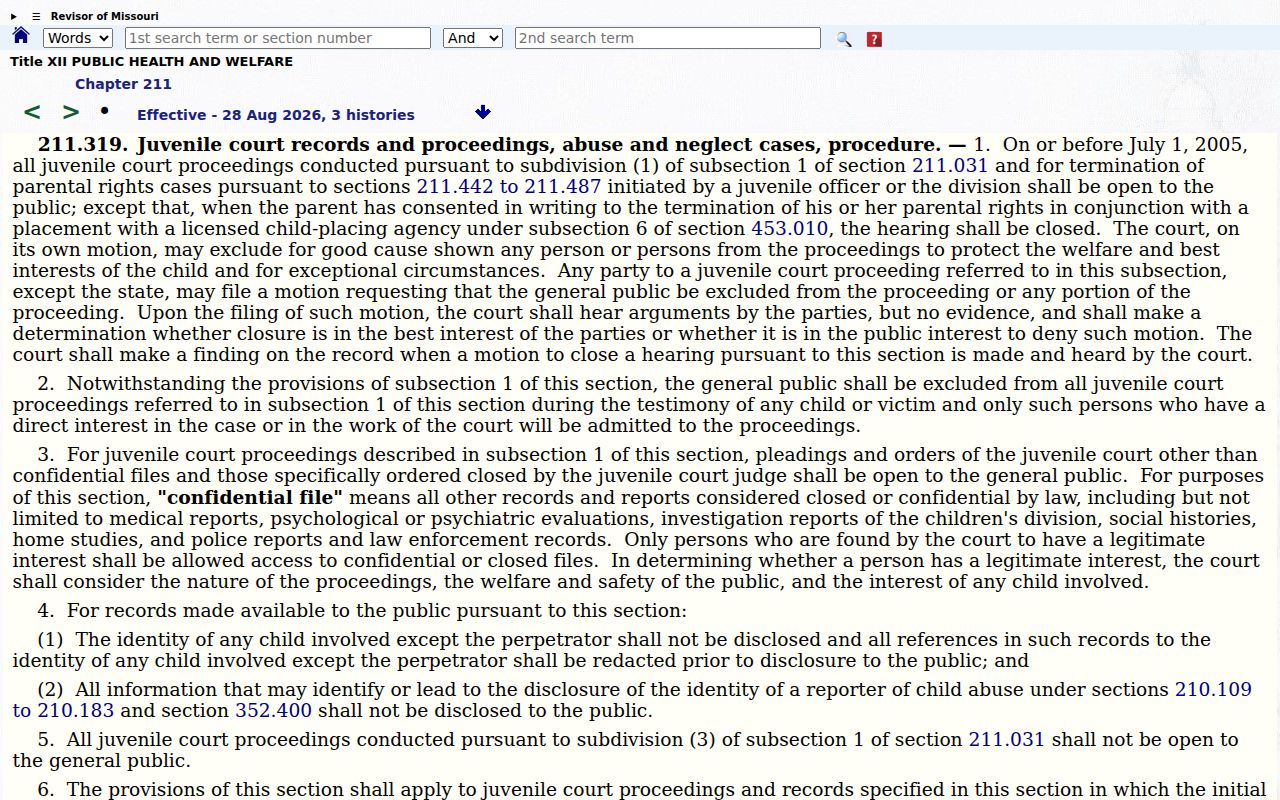 St. Francois County criminal docket juvenile court records statute