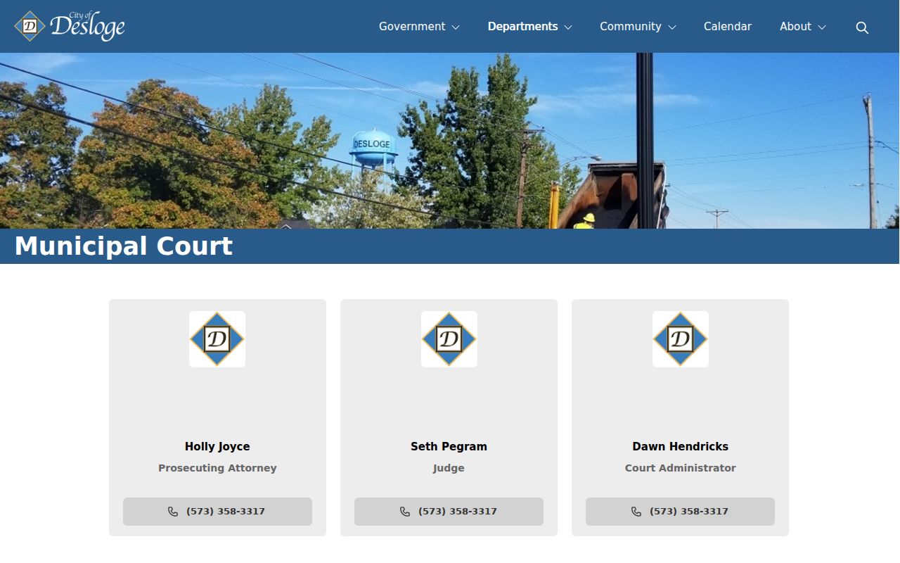 Desloge municipal court docket page with court schedule and Bonne Terre service notice