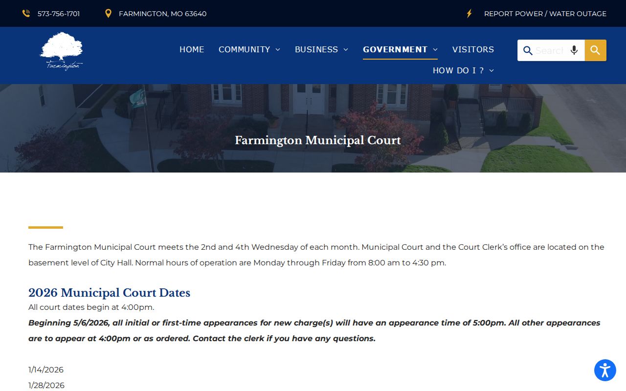 Farmington docket search municipal court City Hall dates and court records