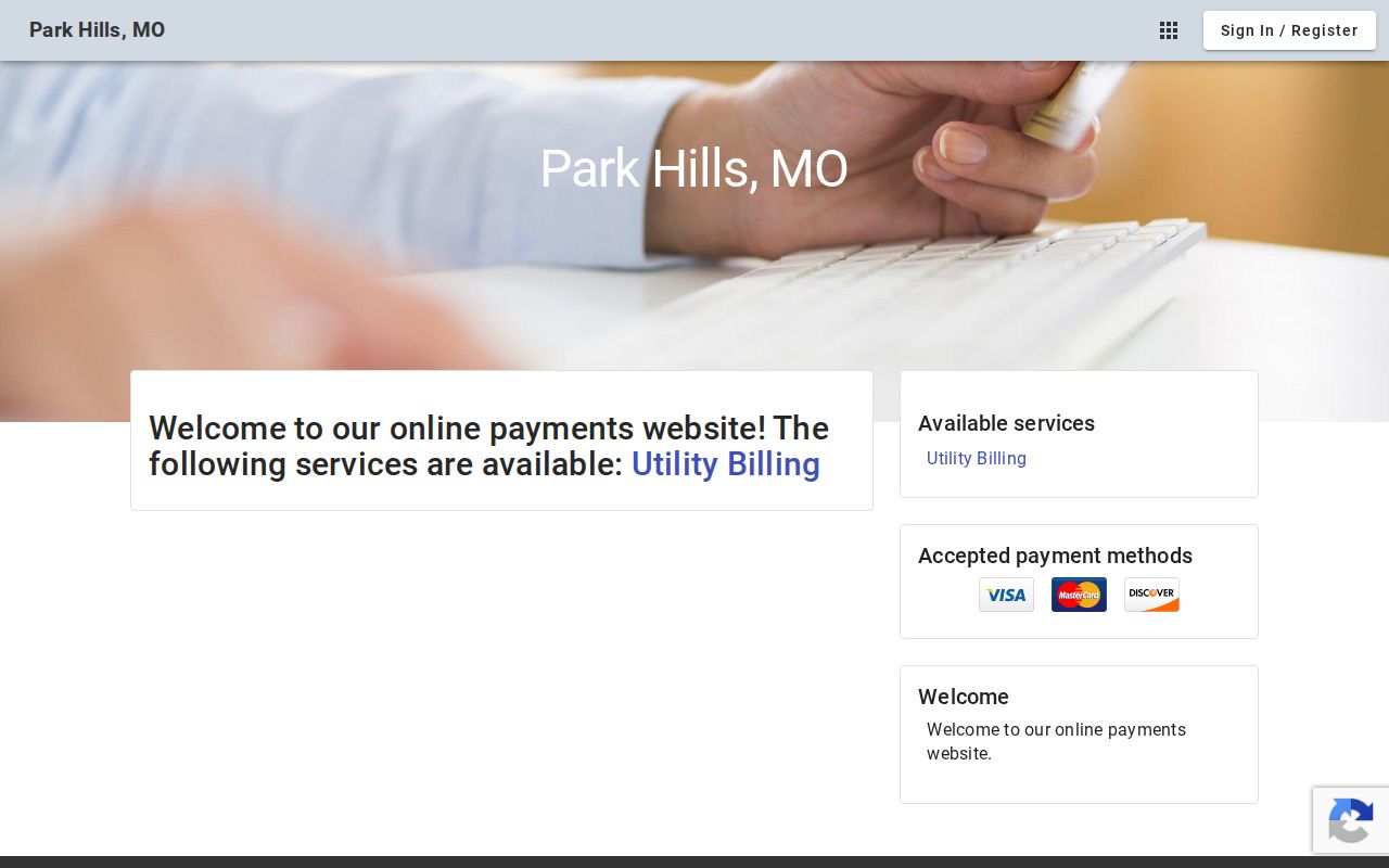 Park Hills court docket payment host showing utility billing instead of a case search